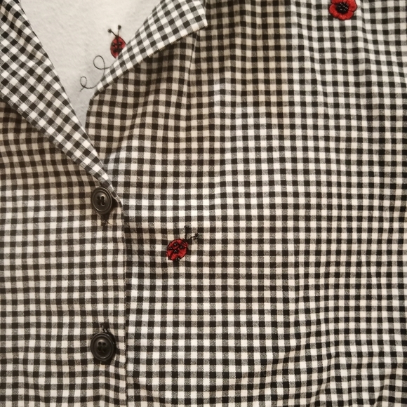 Alfred Dunner Vintage Plaid Whimsgoth Floral Ladybug Granny Core Shirt Size 16 - Picture 6 of 6